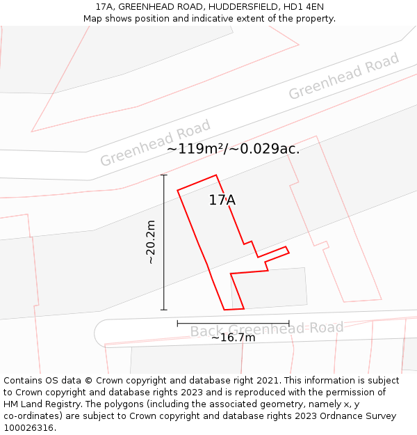 17A, GREENHEAD ROAD, HUDDERSFIELD, HD1 4EN: Plot and title map