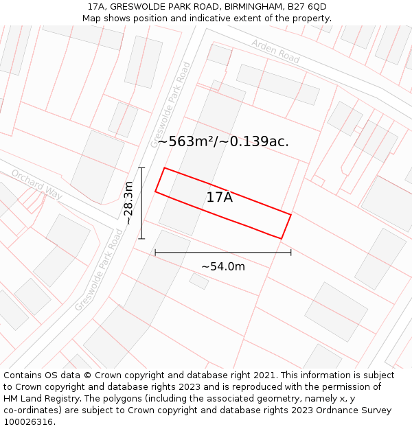 17A, GRESWOLDE PARK ROAD, BIRMINGHAM, B27 6QD: Plot and title map