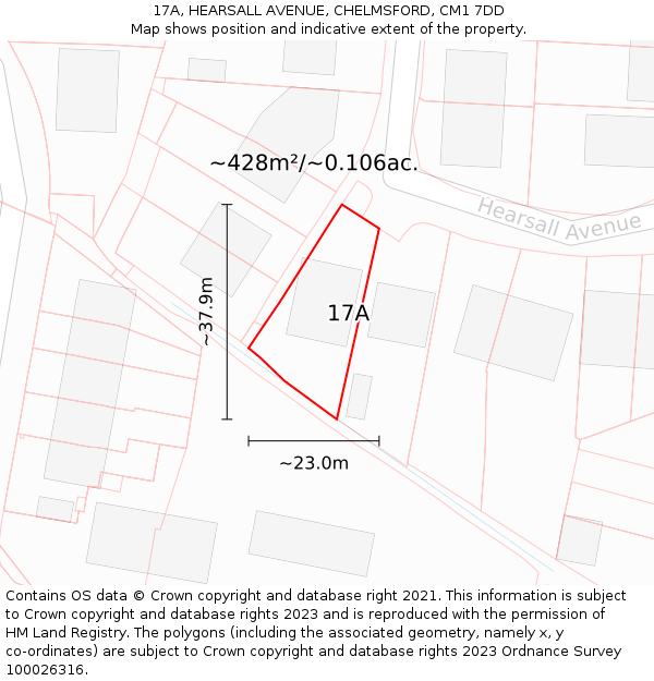 17A, HEARSALL AVENUE, CHELMSFORD, CM1 7DD: Plot and title map