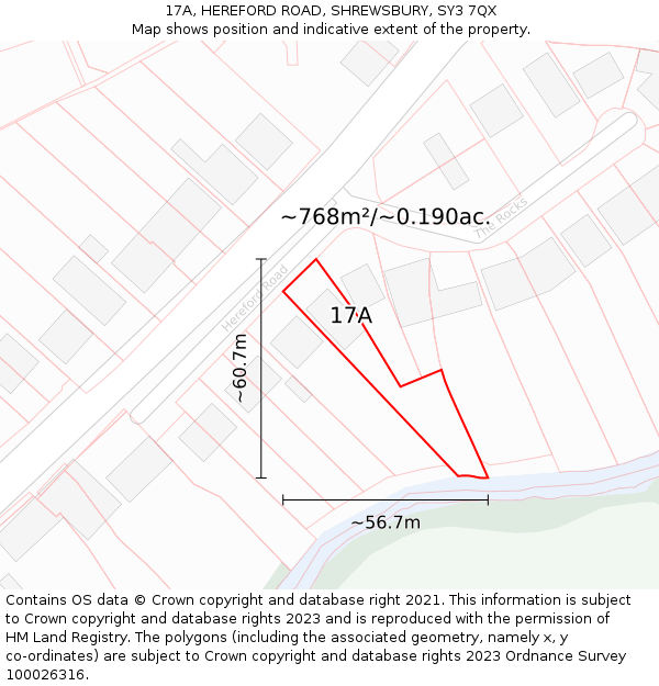 17A, HEREFORD ROAD, SHREWSBURY, SY3 7QX: Plot and title map