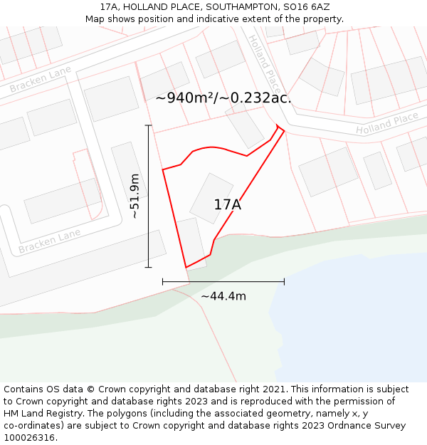 17A, HOLLAND PLACE, SOUTHAMPTON, SO16 6AZ: Plot and title map