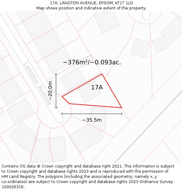 17A, LANGTON AVENUE, EPSOM, KT17 1LD: Plot and title map