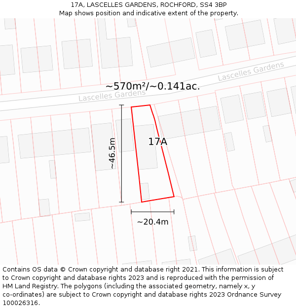 17A, LASCELLES GARDENS, ROCHFORD, SS4 3BP: Plot and title map