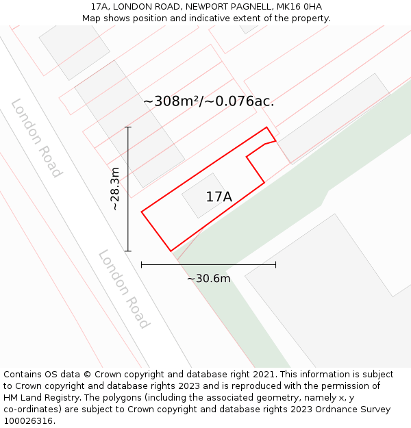 17A, LONDON ROAD, NEWPORT PAGNELL, MK16 0HA: Plot and title map