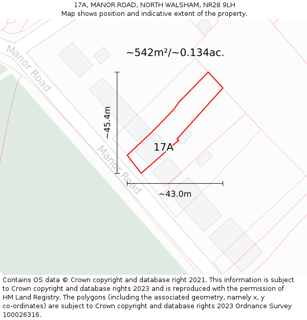 17A, MANOR ROAD, NORTH WALSHAM, NR28 9LH: Plot and title map