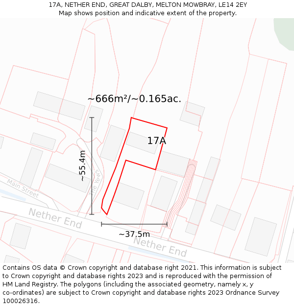 17A, NETHER END, GREAT DALBY, MELTON MOWBRAY, LE14 2EY: Plot and title map