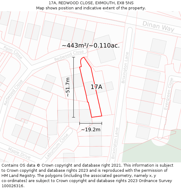 17A, REDWOOD CLOSE, EXMOUTH, EX8 5NS: Plot and title map