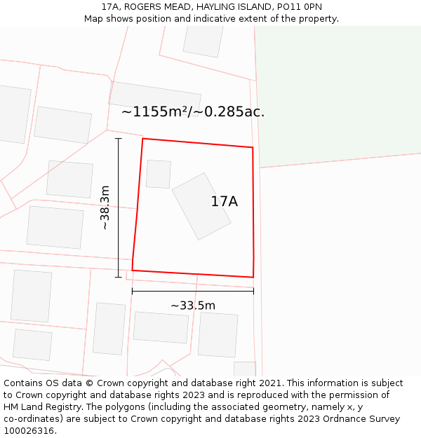 17A, ROGERS MEAD, HAYLING ISLAND, PO11 0PN: Plot and title map