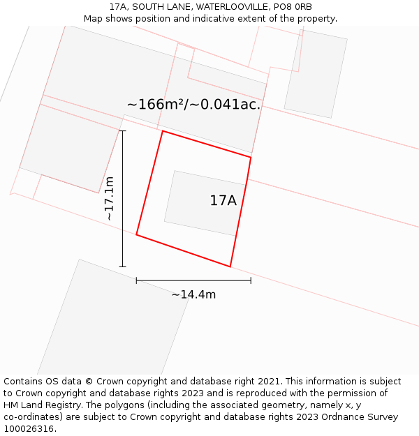 17A, SOUTH LANE, WATERLOOVILLE, PO8 0RB: Plot and title map