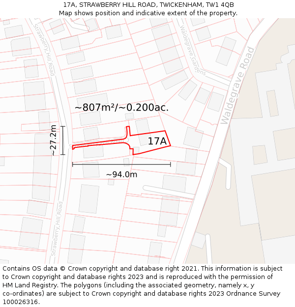 17A, STRAWBERRY HILL ROAD, TWICKENHAM, TW1 4QB: Plot and title map