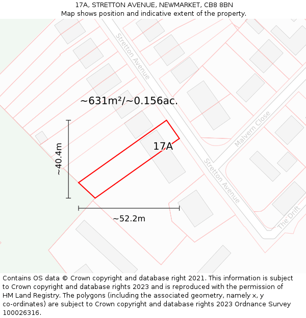 17A, STRETTON AVENUE, NEWMARKET, CB8 8BN: Plot and title map