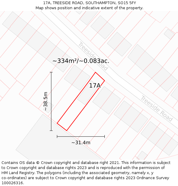 17A, TREESIDE ROAD, SOUTHAMPTON, SO15 5FY: Plot and title map