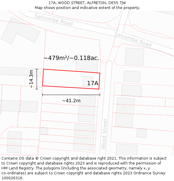 17A, WOOD STREET, ALFRETON, DE55 7JW: Plot and title map
