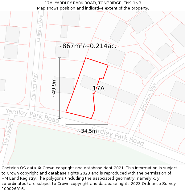 17A, YARDLEY PARK ROAD, TONBRIDGE, TN9 1NB: Plot and title map