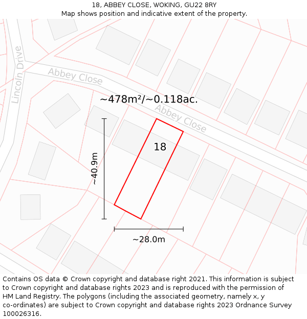 18, ABBEY CLOSE, WOKING, GU22 8RY: Plot and title map