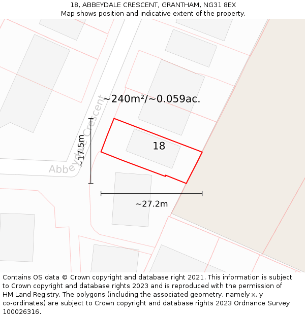 18, ABBEYDALE CRESCENT, GRANTHAM, NG31 8EX: Plot and title map