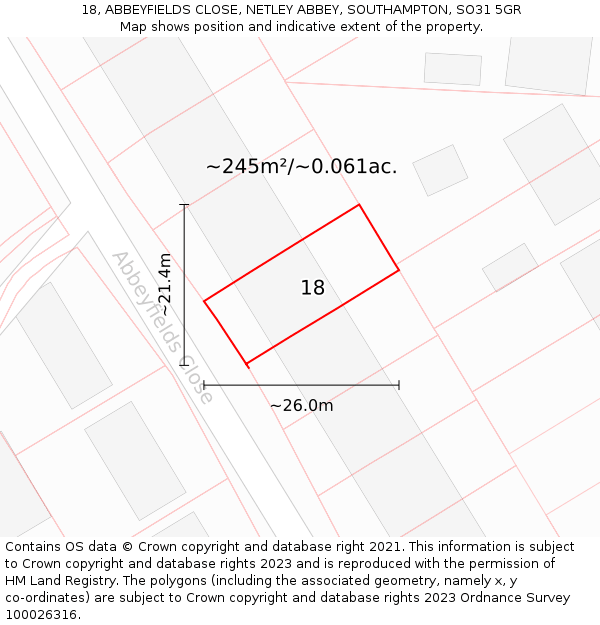 18, ABBEYFIELDS CLOSE, NETLEY ABBEY, SOUTHAMPTON, SO31 5GR: Plot and title map