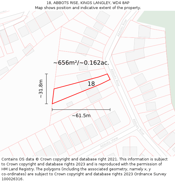 18, ABBOTS RISE, KINGS LANGLEY, WD4 8AP: Plot and title map