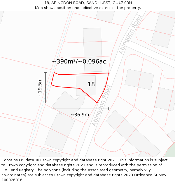 18, ABINGDON ROAD, SANDHURST, GU47 9RN: Plot and title map
