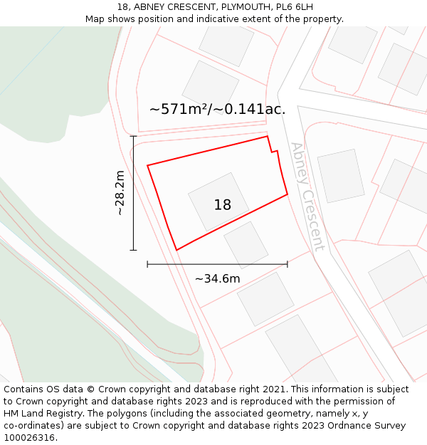 18, ABNEY CRESCENT, PLYMOUTH, PL6 6LH: Plot and title map