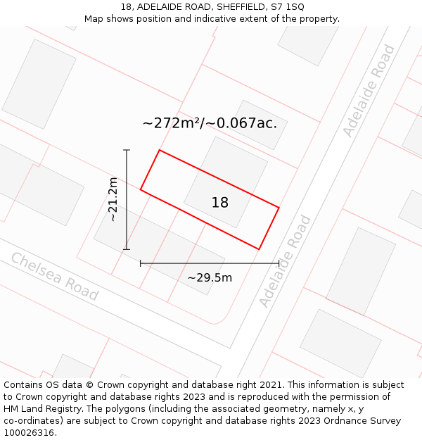 18, ADELAIDE ROAD, SHEFFIELD, S7 1SQ: Plot and title map