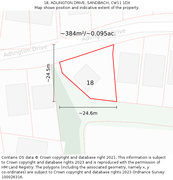 18, ADLINGTON DRIVE, SANDBACH, CW11 1DX: Plot and title map