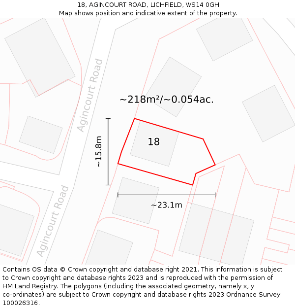 18, AGINCOURT ROAD, LICHFIELD, WS14 0GH: Plot and title map