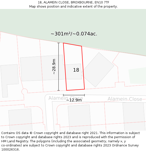 18, ALAMEIN CLOSE, BROXBOURNE, EN10 7TF: Plot and title map