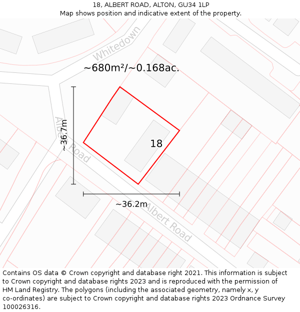 18, ALBERT ROAD, ALTON, GU34 1LP: Plot and title map