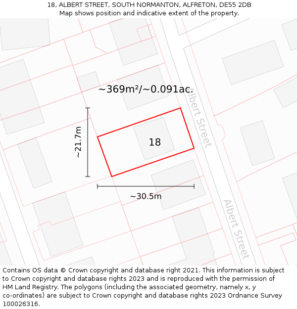 18, ALBERT STREET, SOUTH NORMANTON, ALFRETON, DE55 2DB: Plot and title map