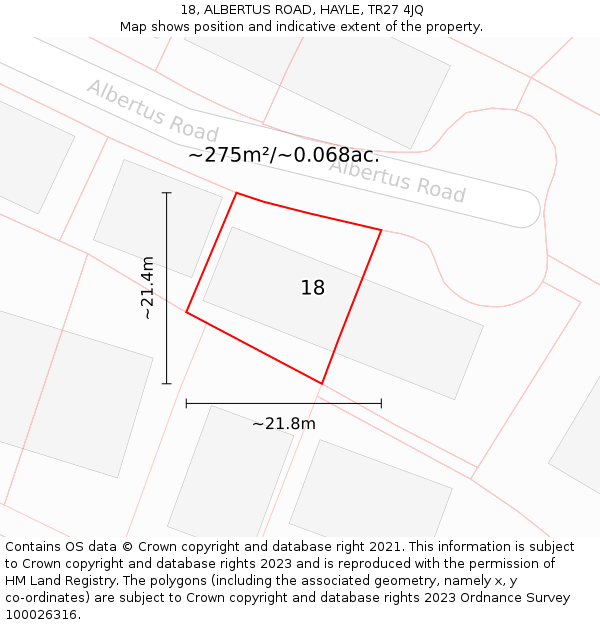 18, ALBERTUS ROAD, HAYLE, TR27 4JQ: Plot and title map