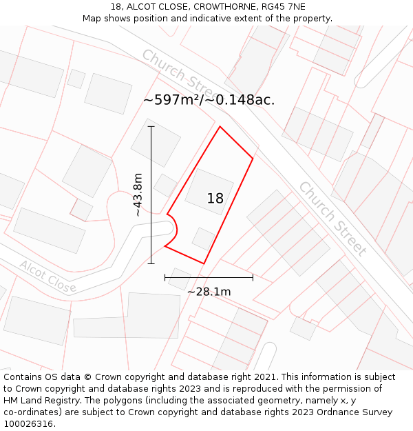 18, ALCOT CLOSE, CROWTHORNE, RG45 7NE: Plot and title map