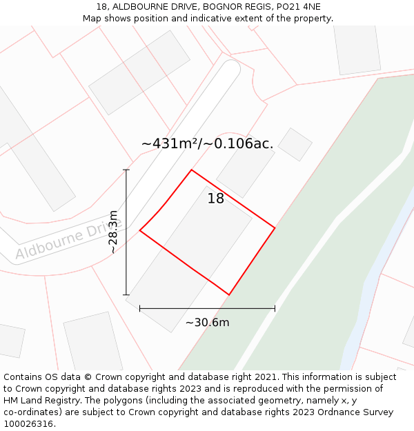 18, ALDBOURNE DRIVE, BOGNOR REGIS, PO21 4NE: Plot and title map