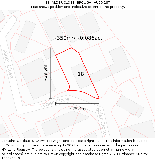 18, ALDER CLOSE, BROUGH, HU15 1ST: Plot and title map