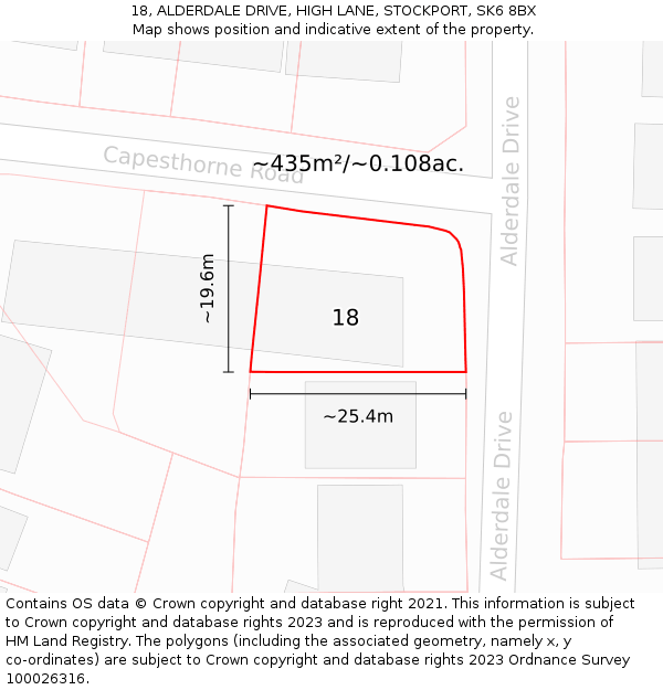 18, ALDERDALE DRIVE, HIGH LANE, STOCKPORT, SK6 8BX: Plot and title map