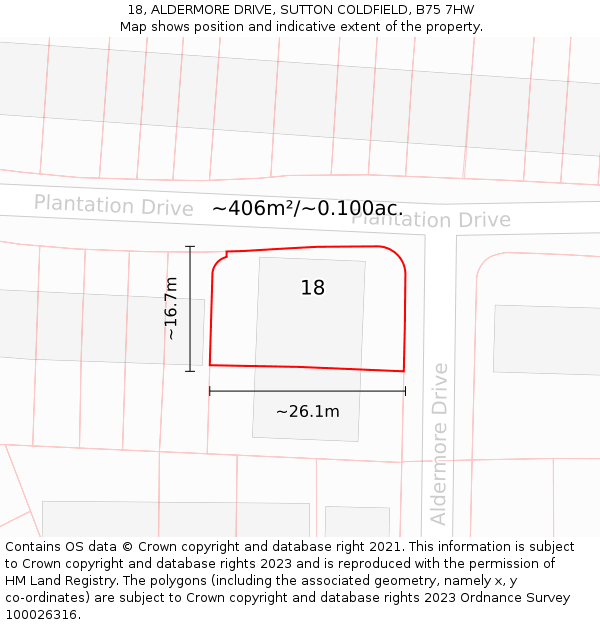 18, ALDERMORE DRIVE, SUTTON COLDFIELD, B75 7HW: Plot and title map