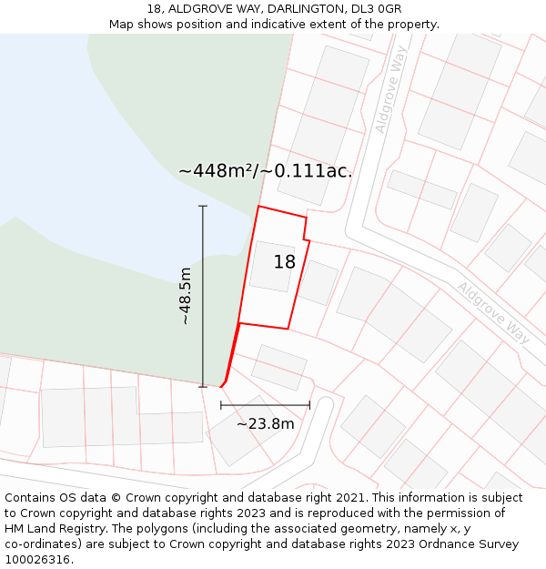 18, ALDGROVE WAY, DARLINGTON, DL3 0GR: Plot and title map