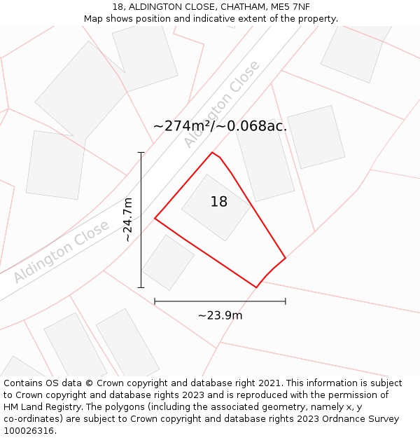 18, ALDINGTON CLOSE, CHATHAM, ME5 7NF: Plot and title map