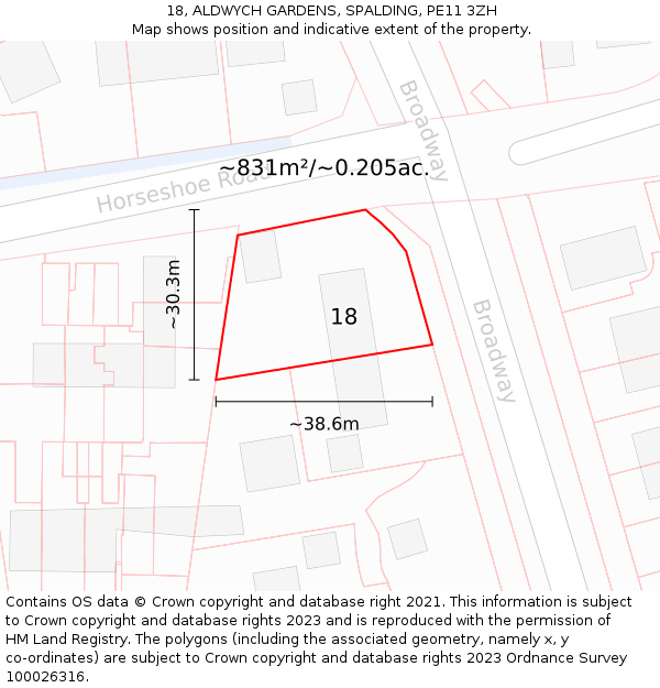 18, ALDWYCH GARDENS, SPALDING, PE11 3ZH: Plot and title map