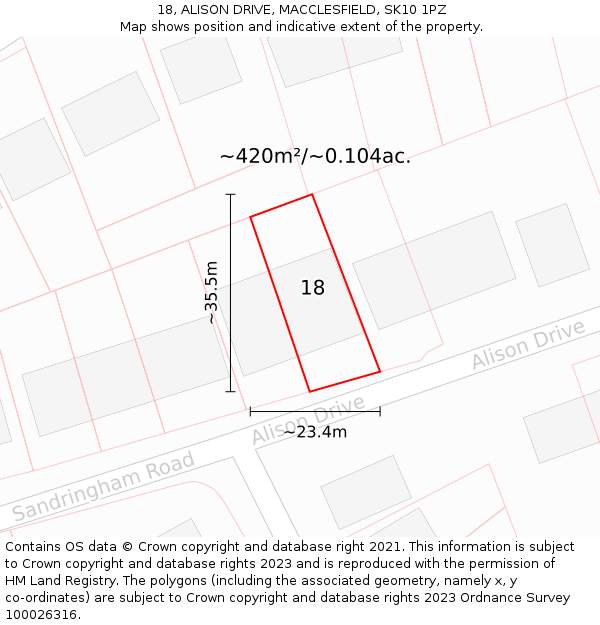 18, ALISON DRIVE, MACCLESFIELD, SK10 1PZ: Plot and title map