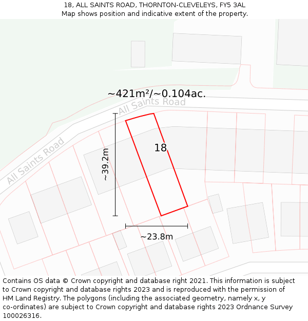 18, ALL SAINTS ROAD, THORNTON-CLEVELEYS, FY5 3AL: Plot and title map