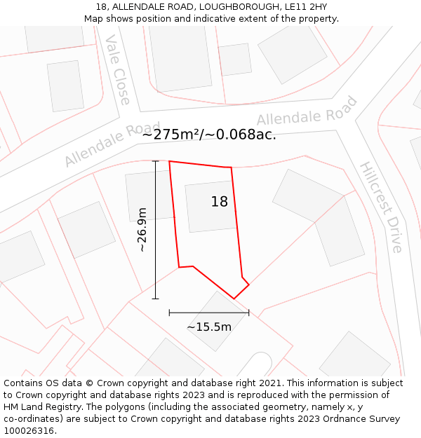 18, ALLENDALE ROAD, LOUGHBOROUGH, LE11 2HY: Plot and title map