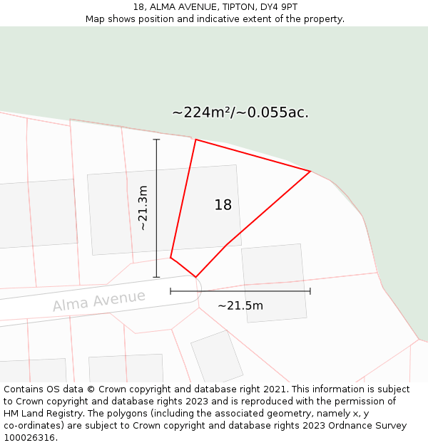 18, ALMA AVENUE, TIPTON, DY4 9PT: Plot and title map