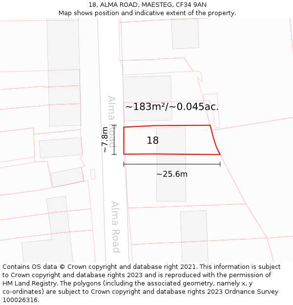 18, ALMA ROAD, MAESTEG, CF34 9AN: Plot and title map