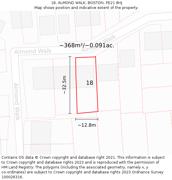 18, ALMOND WALK, BOSTON, PE21 8HJ: Plot and title map