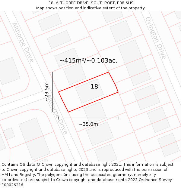 18, ALTHORPE DRIVE, SOUTHPORT, PR8 6HS: Plot and title map