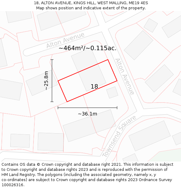 18, ALTON AVENUE, KINGS HILL, WEST MALLING, ME19 4ES: Plot and title map