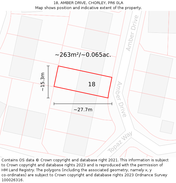 18, AMBER DRIVE, CHORLEY, PR6 0LA: Plot and title map