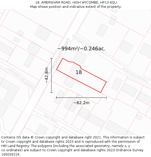 18, AMERSHAM ROAD, HIGH WYCOMBE, HP13 6QU: Plot and title map