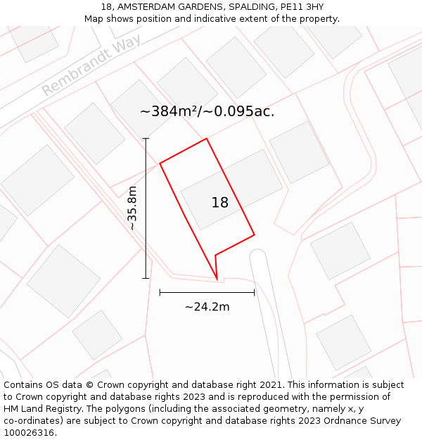 18, AMSTERDAM GARDENS, SPALDING, PE11 3HY: Plot and title map